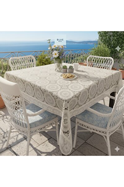 Blue Home 🆕 Lace Look Easy to Clean Non-Slip Liquid-Proof Hole-Free Pvc Tablecloth /120 cm X 150 cm
