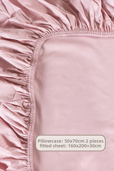 Elart Fitted Sheet Set Double Size 100% Cotton Ranforce (160X200 cm) Dusty Rose