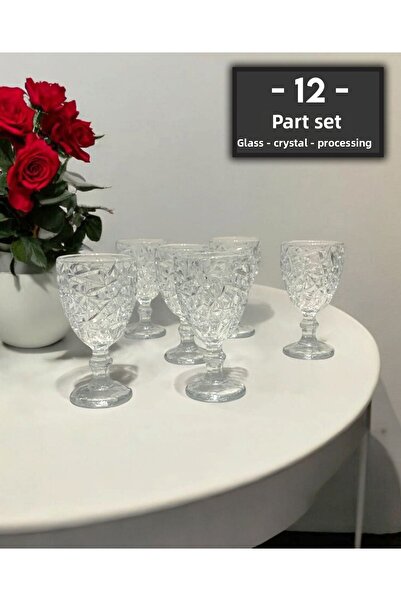 gkzglass home dekor Footed Handcrafted Rose Glass Crystal Coffee Side Water Glass Presentation Set, Set of 12