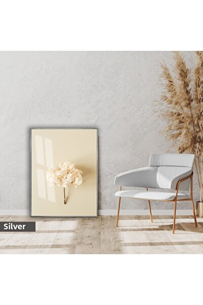 Harikabirev | Soft |   Cream Minimal Flower Model |   Framed Glass Table Sing...