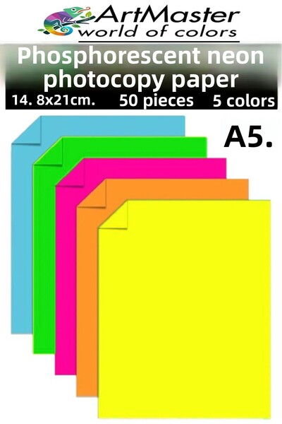 Artmaster Highlighter Neon Colored A5 Copy Paper 50 Pieces 1 Pack 14.8X21 cm ...