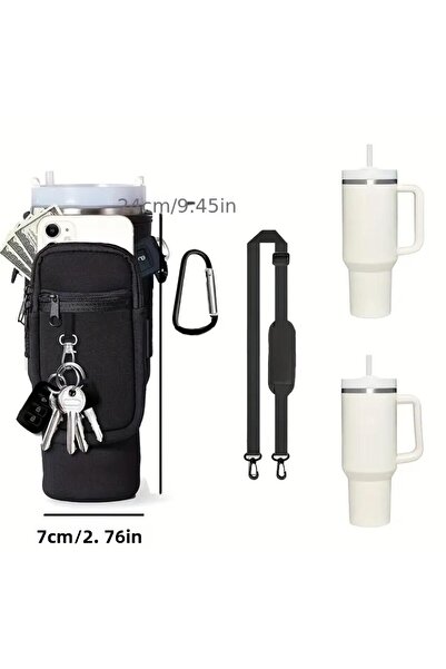 alisa 1.18 Lt Thermos with Straw, Hanging Protection Thermos Case Bag and Shoulder Strap