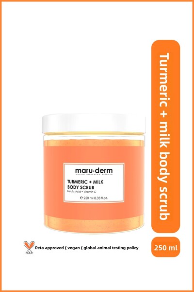 Maru.Derm مقشر الجسم| مقشر الجسم بالكركم + الحليب| فيتامين سي + حمض الفيروليك...