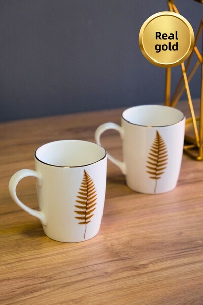 tabakevi Tabak Evi Porcelain Natura Fern Mug with Handle 9cm 220ml 2 Pcs