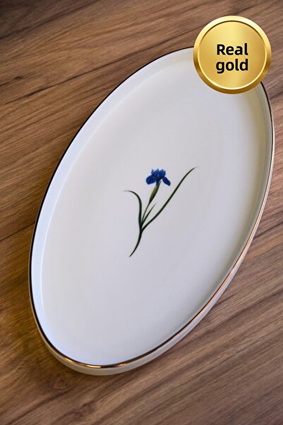 tabakevi Tabak Evi Porcelain Natura Iris Gold Gilded Oval Boat 32.50X17X2.50Cm Single