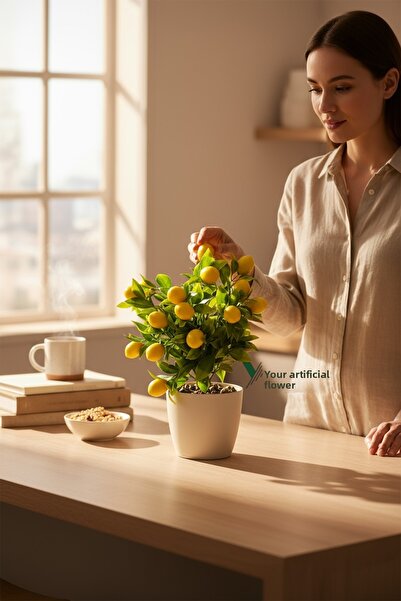 YAPAY ÇİÇEKÇİNİZ Artificial Lemon Tree in White Pot