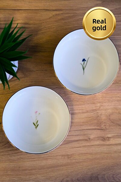 tabakevi Tabak Evi Porcelain Natura Mixed Gold Gilded Bowl 13,50X4Cm 460Cc 2 Pieces