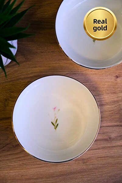 tabakevi Tabak Evi Porcelain Natura Broadcloth Gold Gilded Bowl 13,50X4Cm 460Cc 2 Pcs