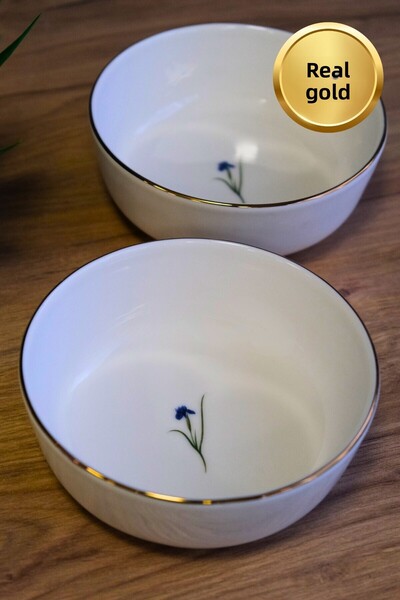 tabakevi Tabak Evi Porcelain Natura Iris Gold Gilded Bowl 13,50X4Cm 460Cc 2 Pcs