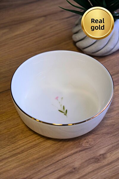 tabakevi Tabak Evi Porcelain Natura Broadcloth Gold Gilded Bowl 13.50X4Cm 460Cc Single