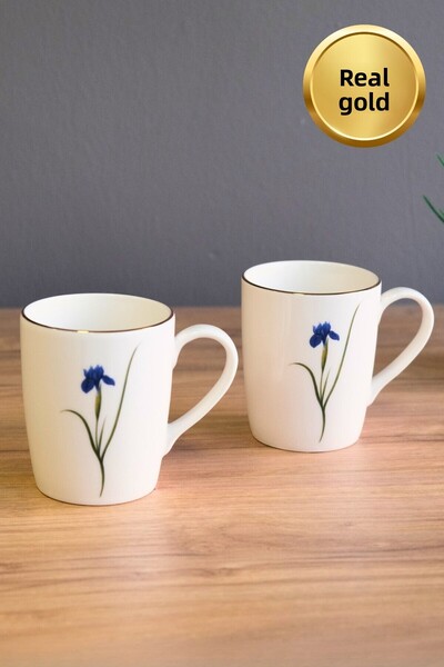 tabakevi Tabak Evi Porcelain Natura Iris Mug with Handle 9cm 220ml 2 Pcs