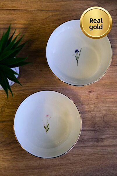 tabakevi Tabak Evi Porcelain Natura Mixed Gold Gilded Bowl 13,50X4Cm 460Cc 2 Pieces
