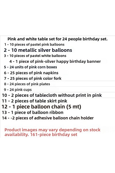 ZENVİVA Pink and White Tableware Set for 24 People Birthday Set
