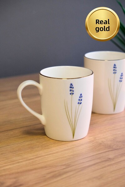 tabakevi Tabak Evi Porcelain Natura Lavender Mug with Handle 9cm 220ml 2 Pcs
