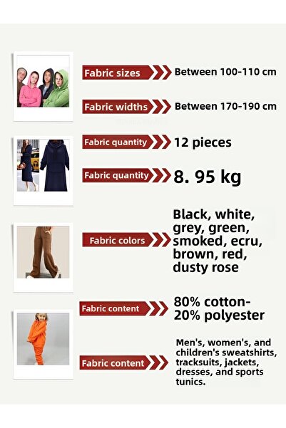 Yiğit Kumaş 3 Yarn Combing Set, 12 Pieces in Sizes Ranging from 100-110 cm