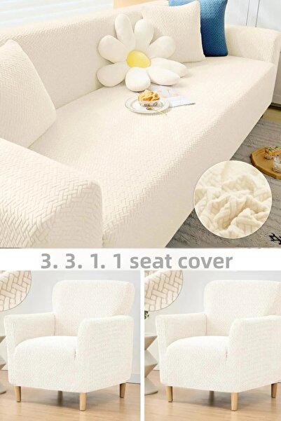 BASHTUGH TİCARET طقم أغطية أريكة 4 قطع 3 3 1 1 مرن وقابل للتمدد ومقاوم للبقع وقابل للغسل غطاء سرير قابل للتحويل إلى أريكة