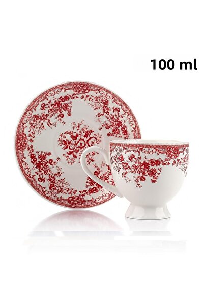 Altabi Turkish Coffee Set for 2 People Porcelain – Red Floral Pattern |   100 ml
