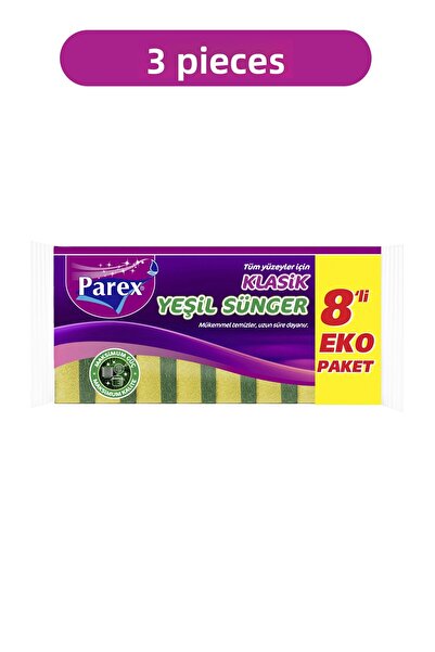 Parex Classic Green 8-Piece Flat Sponge Triple Pack
