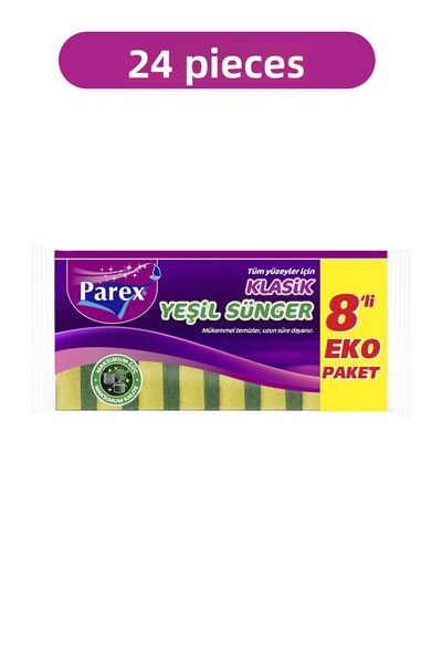 Parex Classic Green 8-Piece Flat Sponge 24 Pack