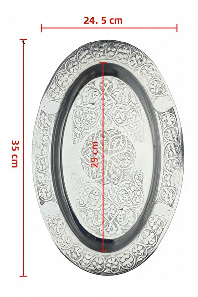 Binbir Trend Oval Chrome Steel Alexander and Serving Plate – Authentic Engraved, 35 cm