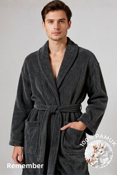 Anılsan Μπουρνούζι από 100% βαμβάκι Unisex Anthracite - Μπουρνούζι ξενοδοχείου Şalyaka, Ιδανικό για σπα, Κατάλληλο για καθημερινή χρήση