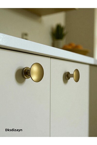 DKSDİZAYN Flat Button Matte Gold Knob Handle - Furniture Drawer Kitchen Cabinet Handle Knob - 25 mm