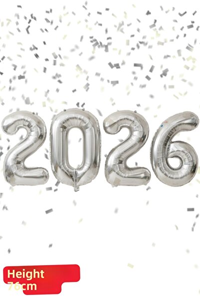 Baloncu Dede 2026 Silver Foil Balloon New Year Foil Balloon Helium Compatible Air Compatible Christmas Ornament