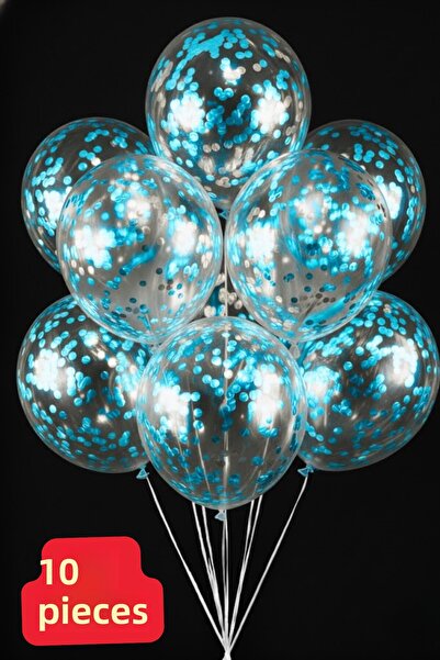 Baloncu Dede Blue 10 Pieces Transparent Balloon with Confetti Birthday Balloo...