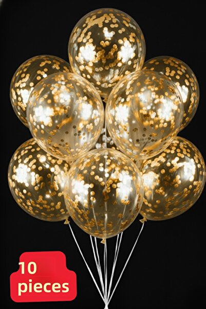 Baloncu Dede بالون ذهبي شفاف 10 قطع مع كونفيتي، بالون عيد ميلاد، بالون مع جزي...