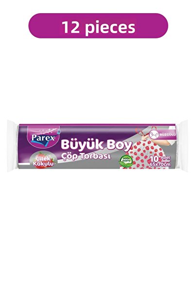 Parex أكياس قمامة فاخرة برباط، برائحة الفراولة، حجم كبير 65 × 70 سم، عبوة من ...