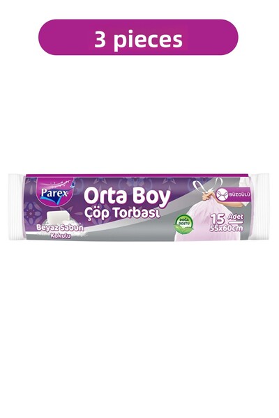 Parex Drawstring 15-Piece Garbage Bags White Soap Scented Medium Size 55 X 60...