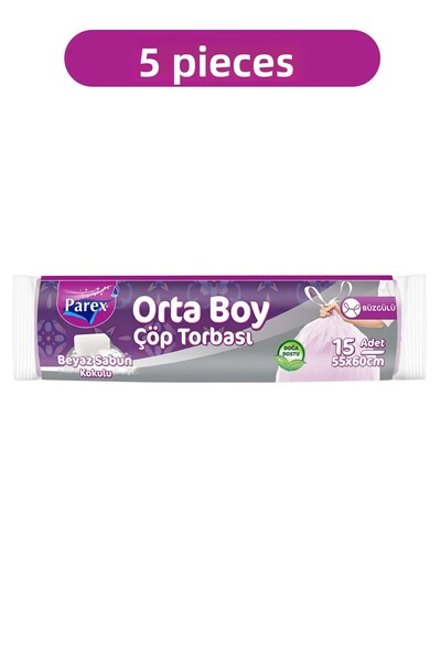 Parex Drawstring 15-Piece Garbage Bags White Soap Scented Medium Size 55 X 60...