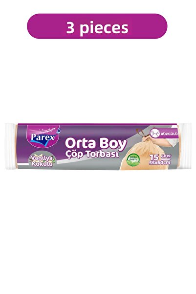 Parex أكياس نفايات متوسطة الحجم برائحة الفانيليا برباط مقاس 55 × 60 سم، 3 أكي...