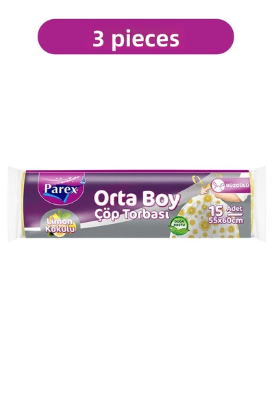 Parex Premium Drawstring Garbage Bags Lemon Scented 15-Piece Medium Size 55 X...