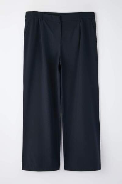 Trendyol Curve Navy Blue Rubber Waist Wide Leg Plus Size Woven Trousers Tbbaw26Ar00019