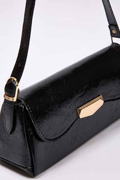 TRENDYOL SHOES Black Wrinkled Skin Women's Mini City Shoulder Bag Takaw26Oc00079
