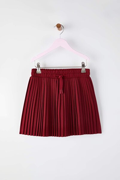 TRENDYOLKIDS Burgundy Pleated Skater Woven Girl's Shorts Skirt Tkdaw26Et00001