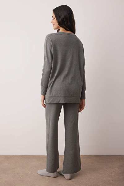 Trendyol Collection Anthracite Cotton Slit Corded Fabric Knitted Pajamas Set Thmaw26Pt00223