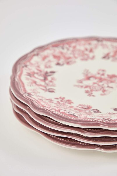 TRENDYOLMİLLA HOME طقم أطباق حلوى من البورسلين بنمط الزهور العتيقة مكون من 4 قطع - أحمر TPHAW26TBK00067