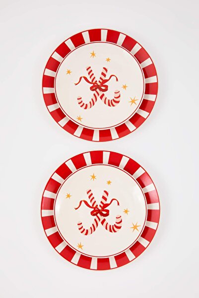 TRENDYOLMİLLA HOME 2-Piece Christmas Candy Cane Cake Plate 20cm & 2-Piece Striped Serving Plate 26cm Tphaw26Tbk00010