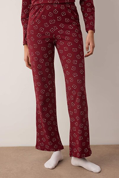 Trendyol Collection Burgundy 100% Cotton Teddy Bear Knitted Pajama Set Thmaw25Pt00131
