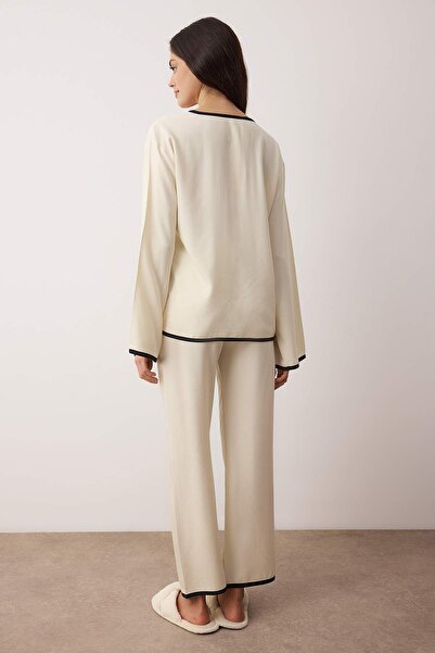 Trendyol Collection Ecru Plain Belmando Woven Pajama Set Thmaw26Pt00226