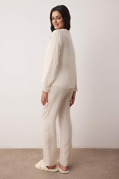 Trendyol Collection Ecru Plain Shally Woven Pajama Set Thmaw26Pt00089