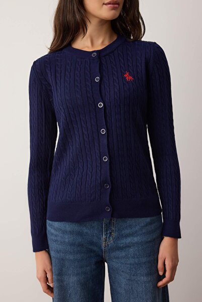 Trendyol Collection Navy Blue Horse Embroidered Hair Knit Thin Knitwear Cardigan Twoaw26Hi00289