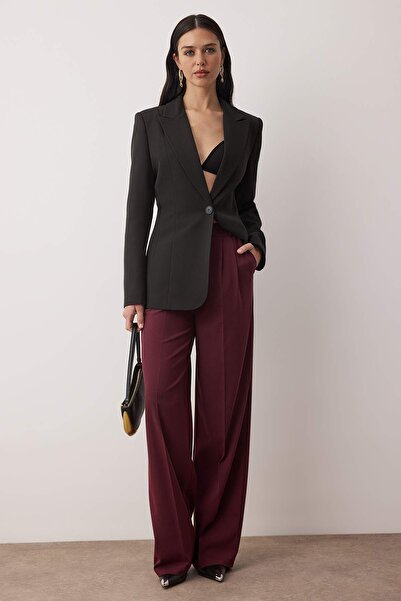 Trendyol Collection Plum Straight Belted Woven Polyviscose Stylish/Night Pants Tpraw23Pl00016