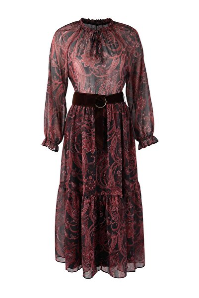 Trendyol Collection Multi-Colored Shawl Patterned Suede Belted Maxi Lined Woven Dress Twoaw26El00327