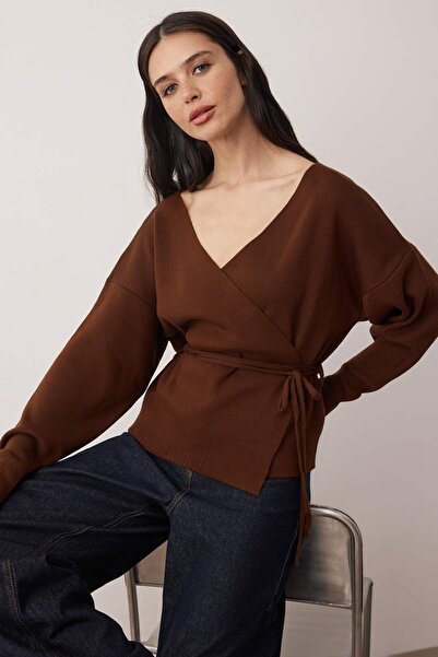 Trendyol Collection Brown Double Breasted Collar Knitwear Cardigan Tedaw25Hi00025