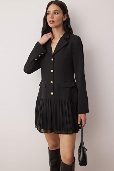 Trendyol Collection Black Pleated Detailed Buttoned Short / Mini Woven Jacket Dress Twoaw26El00271