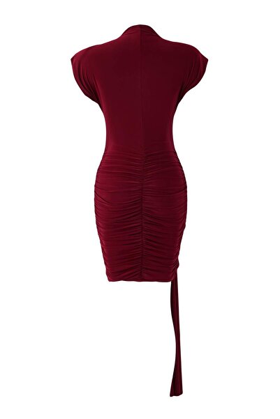 Trendyol Collection Burgundy Special Accessory Detailed Knitted Mini Unlined Dress Tpraw26El00032