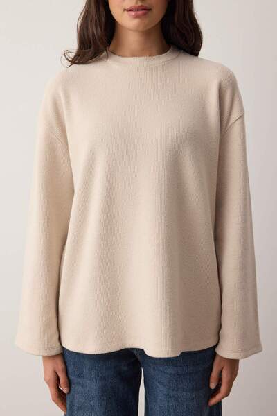 Trendyol Collection Πλεκτή μπλούζα με μαλακή λαιμόκοψη που δεν συμπιέζει, με εμφάνιση πλεκτών προϊόντων από πέτρα TWOAW26BZ00199